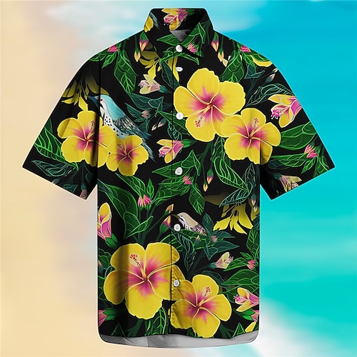 

Homens Camisa Social Camisa havaiana Floral Estampas Abstratas Folhas Aberto para a Lateral Amarelo Roxo Laranja Verde Ao ar livre Rua Manga Curta Imprimir Roupa Moda Roupa de rua Designer Macia