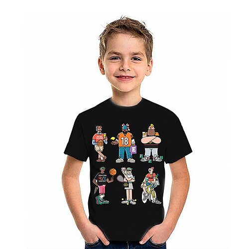 

Barn Gutt T skjorte T-skjorte Grafisk Tegneserie Kortermet Crewneck Barn Topp utendørs 3D-utskrift Sport Mote Daglig Sommer Svart 2-13 år
