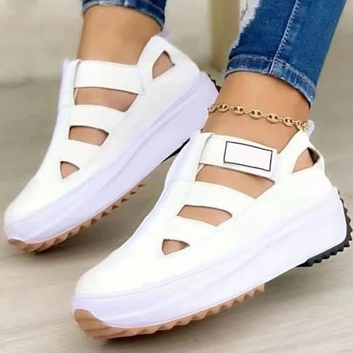 

Mujer Sandalias Zapatos Confort Tallas Grandes Diario Paseo Dedo redondo Casual Minimalismo Cuero Sintético Cinta Color sólido Negro Almendra Rojo