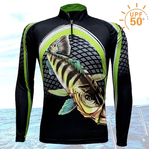 

Homme Chemise de pêche Extérieur manche longue Protection UV Respirable Poids Léger Anti-transpiration Séchage rapide Top Eté Printemps Extérieur Pêche Vert noir