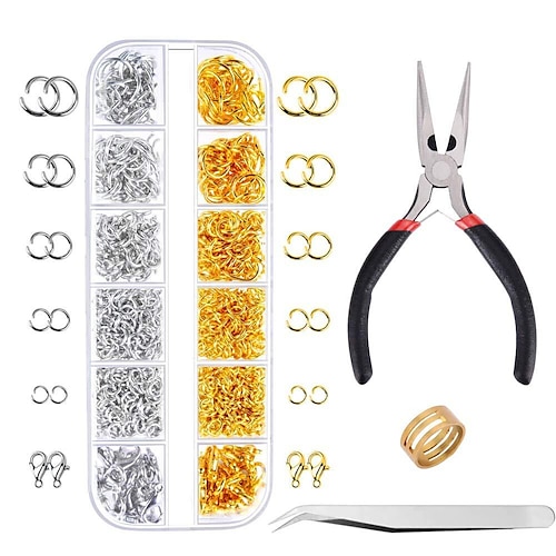 

Set di combinazioni di accessori per gioielli a 12 griglie, anello aperto, anello chiuso, chiusura a moschettone, pinze per utensili manuali