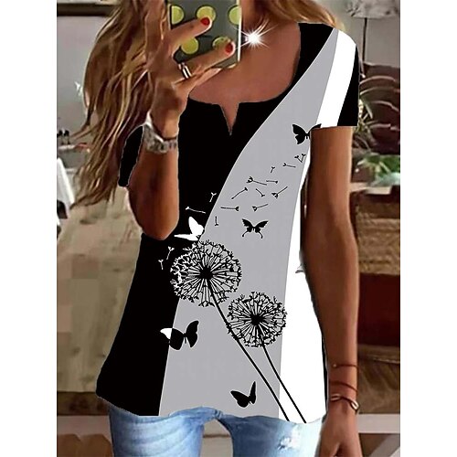 

Damen T Shirt Schwarz Gelb Blau Blumen Schmetterling Bedruckt Kurzarm Festtage Wochenende Tuniken Basic V Ausschnitt Standard Blume Schmetterling Farbe S