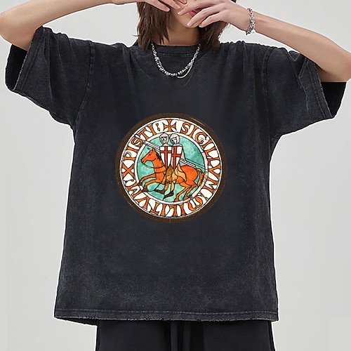 

Den Sidste Templar Tempelridder Korsfarer T-shirt Oversized Acid Washed Tee Trykt mønster Retro Punk og gotisk T恤衫 Til Herre Dame Unisex Voksne Varmstempling 100% bomuld Afslappet / Hverdag