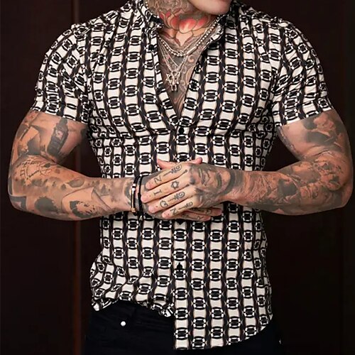 

Men's Shirt Summer Hawaiian Shirt Graphic Prints Geometry Chains Print Turndown Black White Pink Blue Green Outdoor Street Short Sleeves Print Clothing Apparel Fashion Streetwear Designer Casual