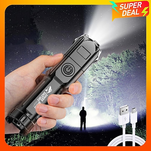 

Super Bright ABS Strong Light Focusing Led Flashlight Outdoor Portable Home Built-in Battery Rechargeable Multi-function Torch