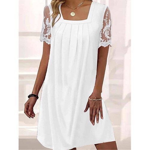 

Per donna Vestito casual Vestito bianco Abito estivo Liscio Pizzo Increspato Squadrata Manica in pizzo Mini abito Di tendenza Moderno Esterno Giornaliero Manica corta Morbido Bianco Estate Primavera
