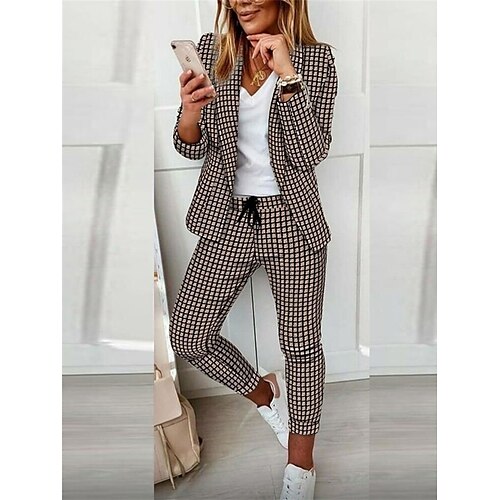 

Women's Suits Office Work Daily Wear Spring Fall Regular Coat Regular Fit Thermal Warm Windproof Breathable Stylish Contemporary Modern Style Jacket Long Sleeve Color Block Striped Print WhiteBlack