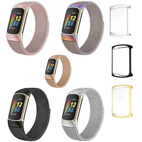 

Correa de Smartwatch Compatible con Fitbit Charge 5 Acero Inoxidable Reloj inteligente Correa con caso cierre magnético Ajustable Correa Milanesa Reemplazo Pulsera