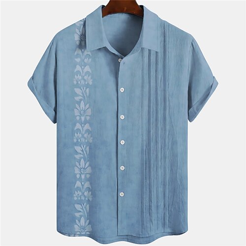 

Men's Shirt Linen Shirt Summer Hawaiian Shirt Floral Graphic Prints Turndown Blue Khaki Outdoor Street Short Sleeve Print Clothing Apparel Linen Fashion Streetwear Designer Casual