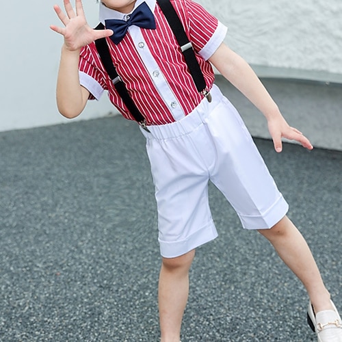 

4 Dele Børn Drenge Trøje & Bukser Tøjsæt Outfit Farveblok Langærmet Sæt Formel Mode Sommer Forår 7-13 år Sort Hvid Vin