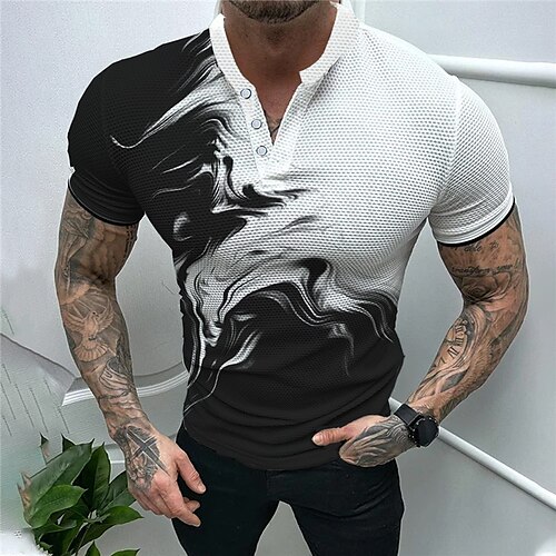 

Herre Vaffel Henley skjorte Grafisk Farveblok Henley Tøj 3D-udskrivning udendørs Daglig Kortærmet Knap Mode Designer Basale