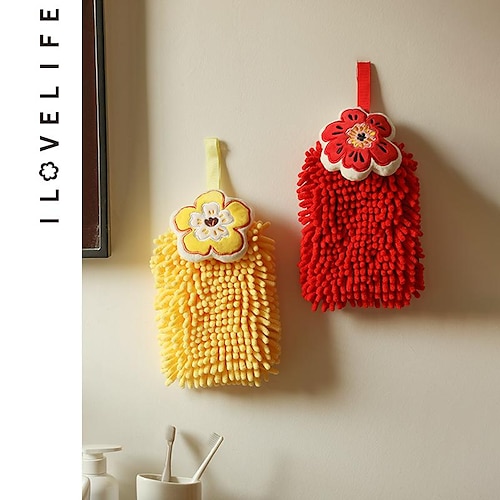

Absorbent Flower Chenille Towel Kitchen Bathroom Velvet Embroidery Hand Towel
