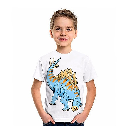 

Barn Gutt T skjorte T-skjorte Grafisk Tegneserie Dinosaur Kortermet Crewneck Barn Topp utendørs 3D-utskrift Sport Mote Kul Sommer Hvit 2-13 år