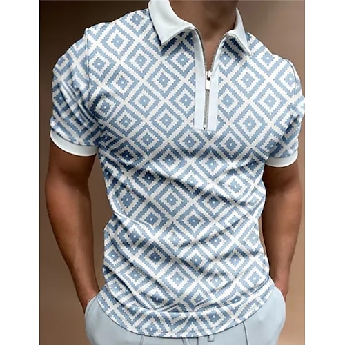 

Per uomo POLO Camicia da golf Golf Informale Per eventi Bavero Chiusura lampo quarto Manica corta Di tendenza Essenziale Pop art Fantasia geometrica Chiusura lampo quarto Estate Standard Nero Blu