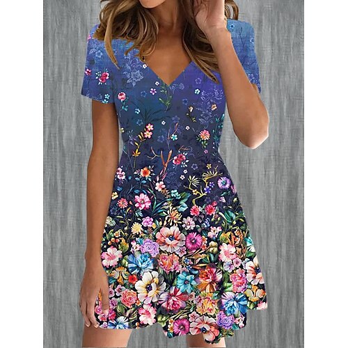 

Dame Afslappet påklædning Sommerkjole Print kjole Blomstret Trykt mønster V-hals Mini kjole Mode Daglig Stævnemøde Kortærmet Regulær Lyserød Rød Blå Sommer Forår S M L XL XXL