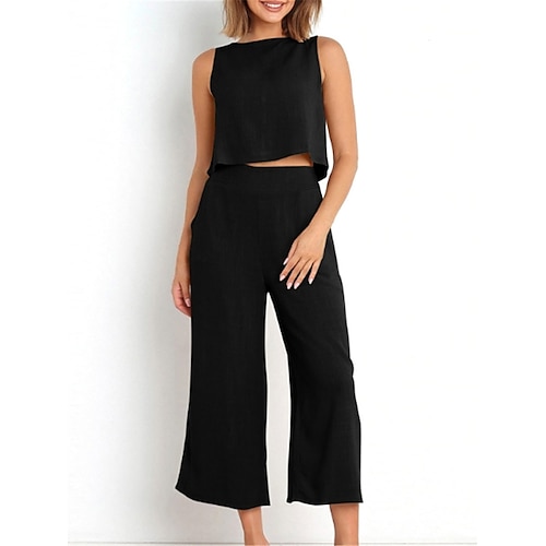 

Dame Loungewear Sæt Ren farve Enkel Afslappet Komfort Gade Daglig Bomuld og linned Åndbart Rund hals Uden ærmer Tanktop Bukse Sommer Forår Sort Gul