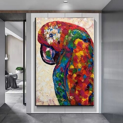 

fait à la main peint à la main peinture à l'huile mur moderne grand perroquet peinture sur toile art mural vibrant oeuvre tropicale art animalier oiseau original art mural art contemporain pas de