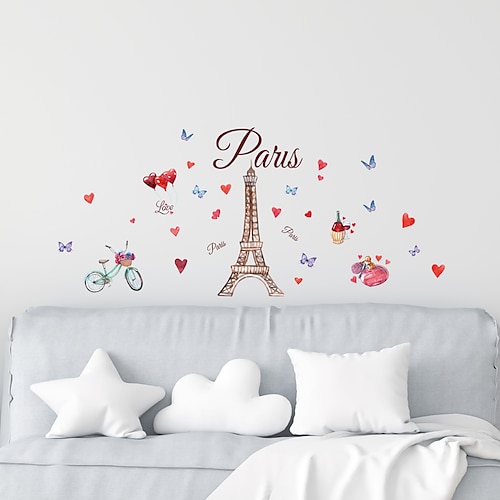 

Hand-Painted Paris Tower Colorful Butterfly Wall Stickers Family Proverbs Living Room Bedroom Background Wall Decoration Wall Stickers Removable Living Room Bedroom Children'S Room Study