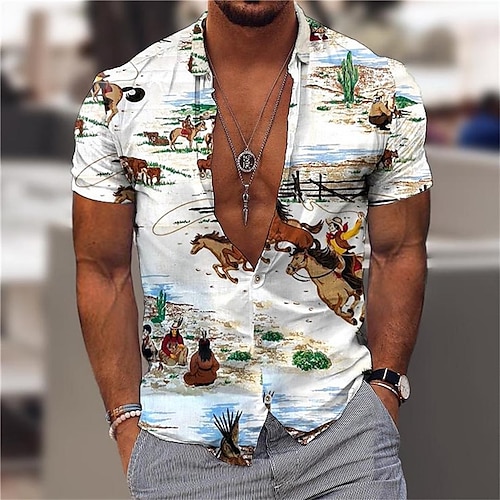 

Hombre Camisa camisa hawaiana Caballo Árbol de coco Estampados Cosecha Cuello Vuelto Blanco Azul Marino Verde Trébol Exterior Calle Mangas cortas Estampado Ropa Moda Ropa de calle Design Casual