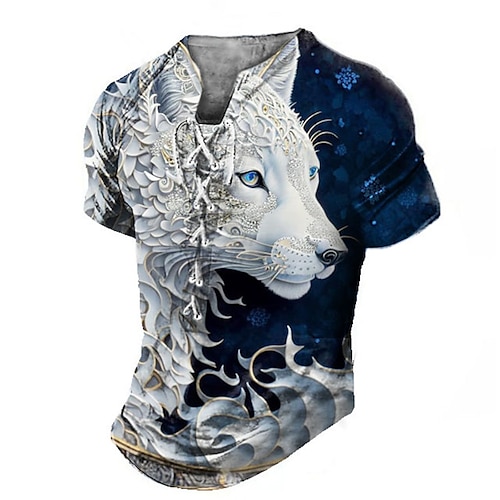 

Per uomo maglietta Pop art Animali Lupo Colletto alla coreana Abbigliamento Stampa 3D Giornaliero Sport Manica corta Lacci Stampa Di tendenza Originale Vintage