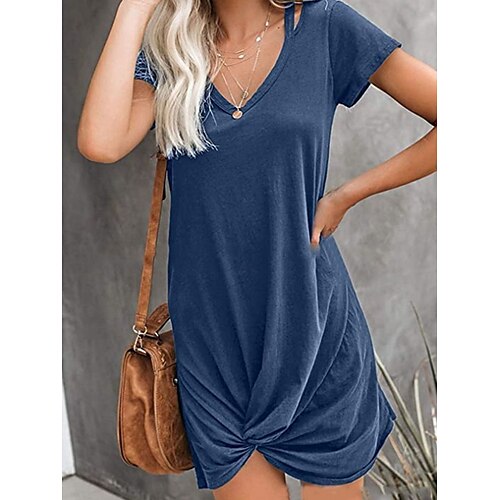 

Per donna Abito a maglietta Abito casual Abito semplice Liscio Increspato A V Mini abito Attivo Essenziale Giornaliero Per eventi Manica corta Standard Nero Blu reale Blu Estate Primavera S M L XL XXL