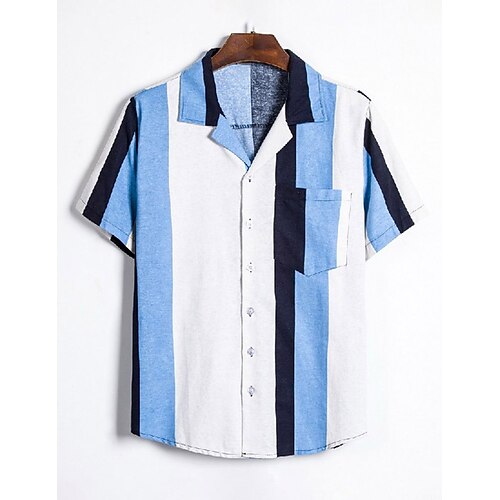 

Per uomo camicia di lino Camicia estiva Camicia da spiaggia Blu Manica corta A strisce Bavero Primavera estate Hawaiano Per eventi Abbigliamento Di base