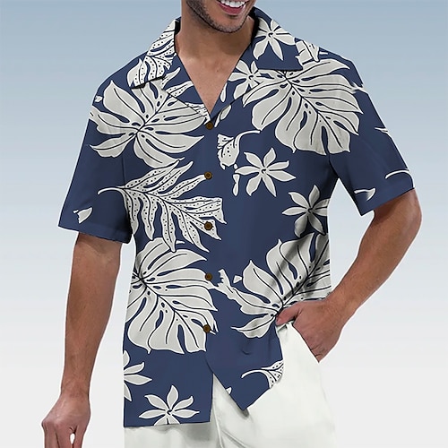 

Men's Shirt Summer Hawaiian Shirt Button Up Shirt Summer Shirt Casual Shirt Light Pink Red Navy Blue Blue Light Blue Short Sleeve Graphic Plants Turndown Casual Daily Button-Down Clothing Apparel