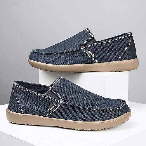 

Men's Sneakers Loafers Slip-Ons Casual Shoes British Style Plaid Shoes Comfort Shoes Light Soles Casual British Daily Canvas Breathable Comfortable Blue Khaki Gray Spring Fall