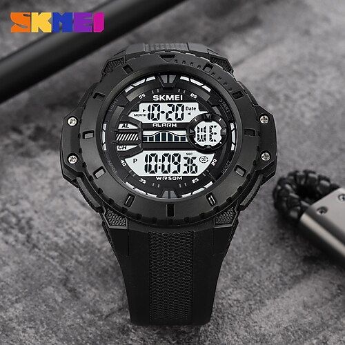 

Skmei masculino relógio digital militar esportes ao ar livre moda relógio de pulso calendário luminoso cronógrafo led luz de fundo cronômetro despertador relógio de couro pu à prova dwaterproof água