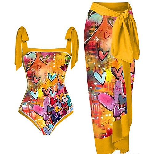 

Damen Badeanzug Ein Stück Strand unten Normal Bademode 2 teilig Print Blumen Gelb Marineblau Blau Orange Beige Bodysuit Badeanzüge Sport Strandbekleidung Sommer