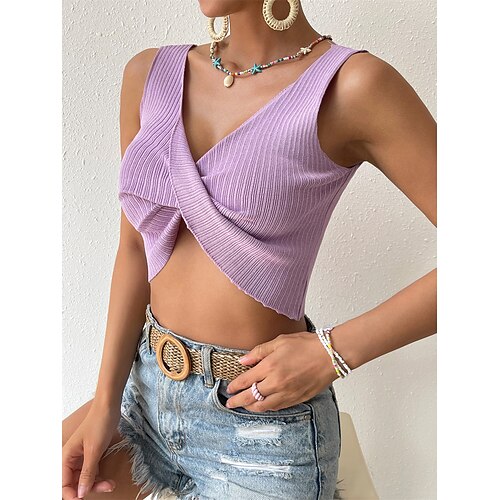 

Mujer Chaleco suéter Puente Estriado Tejer Espalda Abierta Color puro Escote en Pico Sensual Casual Diario Festivos Verano Primavera Negro Blanco S M L
