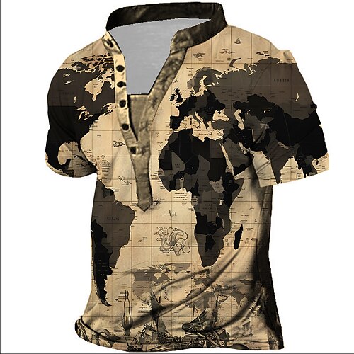 

Per uomo Camicia Henley Pop art Mappa Colletto alla coreana Abbigliamento Stampa 3D Esterno Giornaliero Manica corta Pulsante Stampa Di tendenza Originale Essenziale