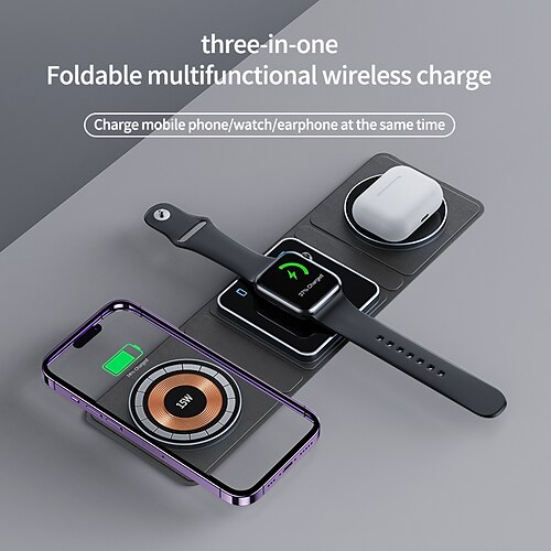 

Chargeur Sans Fil 15 W Puissance de sortie Station de charge pliable Charge sans fil rapide Magnétique 3 en 1 Pour Compatible avec tous les appareils compatibles avec le chargement sans fil