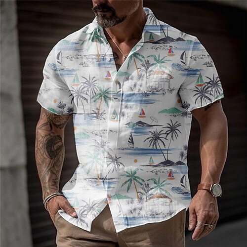 

Hombre Camisa camisa hawaiana Árbol de coco Estampados Cuello Vuelto Azul Piscina Exterior Calle Mangas cortas Estampado Ropa Moda Ropa de calle Design Casual