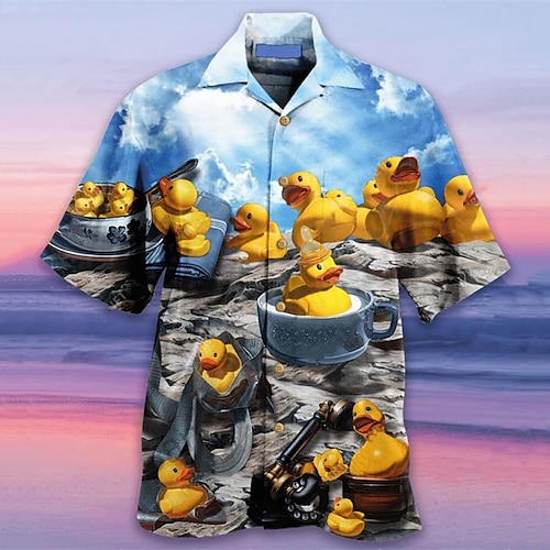 

Hombre Camisa camisa hawaiana Estampados Pato Collar Cubano Azul Piscina Exterior Casual Manga Corta Estampado Ropa Deportes Moda Ropa de calle Design