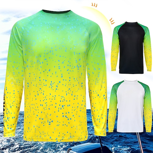 

Men's Fishing Shirt Outdoor Long Sleeve UV Protection Breathable Lightweight Sweat wicking Quick Dry Top Summer Spring Outdoor Fishing White Green Yellow Black Yellow