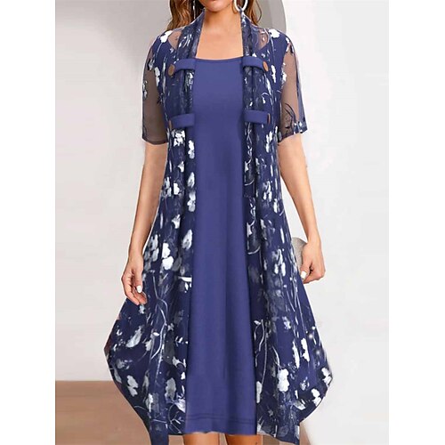 

Per donna Set di vestiti a due pezzi Abito casual Abiti in chiffon Giornaliero Per eventi Di tendenza Informale Stampa Vestito longuette Girocollo Manica corta Floreale Standard Blu scuro Estate