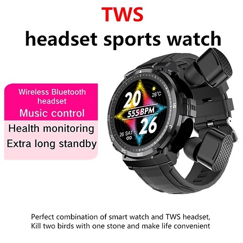 

Montre intelligente 2 en 1 tws sans fil écouteurs 1.32 pouces moniteur de fréquence cardiaque traqueur de santé bt appel casque sport smartwatch hommes