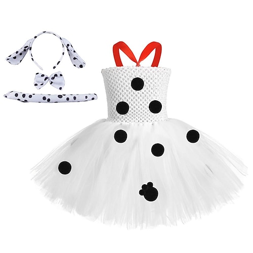 

Cruella Dalmatians Dress Flower Girl Dress Tulle Dresses Girls' Movie Cosplay Cosplay White Red Blue Dress Children's Day Masquerade Organza