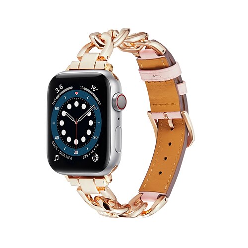 

Kompatibel med Apple Watch urrem 38mm 40mm 41mm 42mm 44mm 45mm 49mm Dame Metal lås Luksus Rustfrit stål Ægte læder Udskiftning af urrem til iwatch Series Ultra 8 7 6 5 4 3 2 1 SE