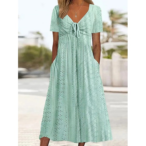 

Mujer Vestimenta casual Vestido de una línea Vestido de verano Plano Acordonado Bolsillo Escote en Pico Vestido Midi Moda Ropa de calle Calle Diario Manga Corta Holgado Azul Piscina Verde Trébol