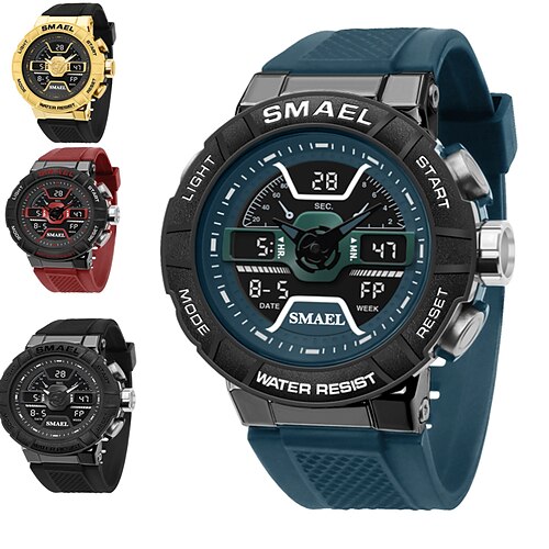 

Reloj smael para hombre, deportivo, militar, 50m, resistente al agua, pantalla dual, cronómetro digital de cuarzo, reloj masculino, relojes de pulsera de cuarzo para hombre