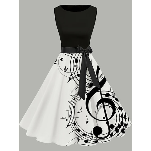 

Dame Retro Rød 1950-tallet Vintage kjole Midikjole Daglig Stevnemøte Blondér Rynket Note Crew-hals Ermeløs Tynn Sommer Vår 2023 Svart Hvit S M L XL