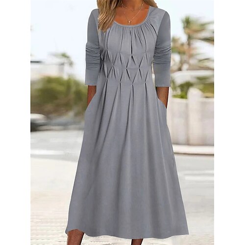 

Per donna Vestito casual Abito estivo Abito plissettato Liscio Schiena scoperta Tasche Girocollo Vestito longuette Di tendenza Moderno Esterno Giornaliero Manica a 3/4 Standard Grigio Estate Primavera