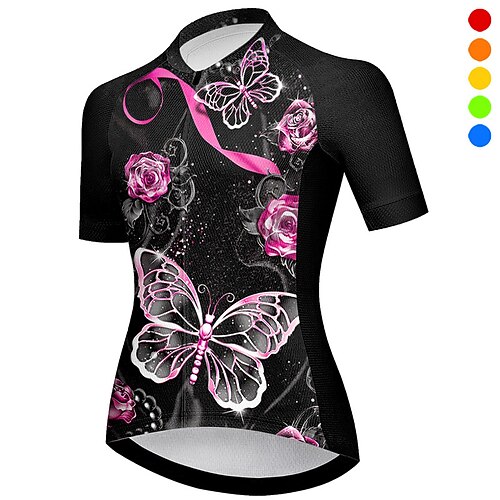 

21Grams Women's Cycling Jersey Short Sleeve Bike Top with 3 Rear Pockets Mountain Bike MTB Road Bike Cycling Breathable Moisture Wicking Quick Dry Reflective Strips Pink Red Blue Butterfly Sports