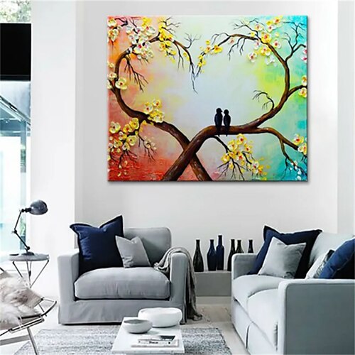 

Ölgemälde handgemalte Blume Baum Liebe Vögel horizontal Tiere floral / botanisch modern gerollte Leinwand (kein Rahmen)