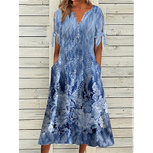 

Per donna Vestito casual Abito linea A Abito estivo Floreale Pulsante Tasche A V Vestito longuette Di tendenza Streetwear Esterno Strada Manica corta Standard Blu Estate Primavera S M L XL XXL