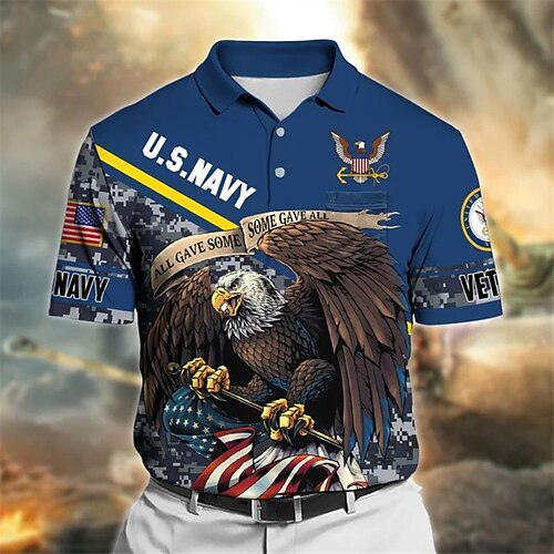 

Herre Button Up Poloer POLO T-skjorte Golf skjorte Grafiske trykk Ørn Amerikansk flagg Aftæpning Rød Navyblå Blå Grønn Grå utendørs Gate Kort Erme Trykt mønster Klær Sport Mote Gatemote Designer