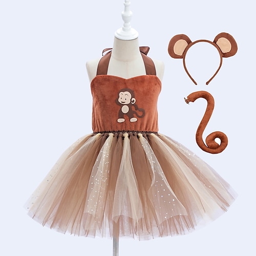 

licou tutu robe singe animal princesse robe cosplay déguisement enfant fille cosplay décontracté festival / vacances organza corail velours marron facile costumes de carnaval