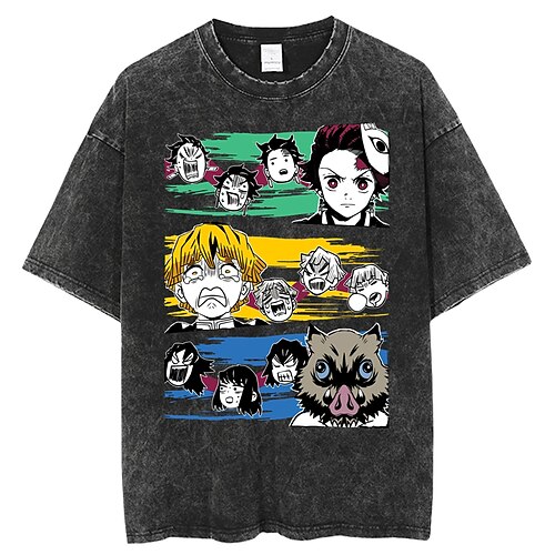 

Tueur de démons: Kimetsu no Yaiba Kamado Nezuko Kamado Tanjiro Akaza Manches Ajustées T-shirt délavé à l'acide surdimensionné Imprime Art graphique Tee-shirt Pour Homme Femme Unisexe Adulte Estampage